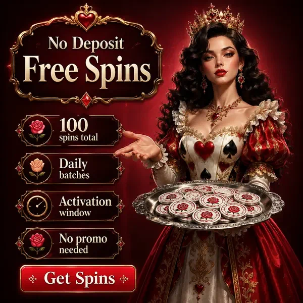 Königliche Rosenkönigin präsentiert Bonus ohne Einzahlung Token in der Winzoria Casino Willkommenshalle