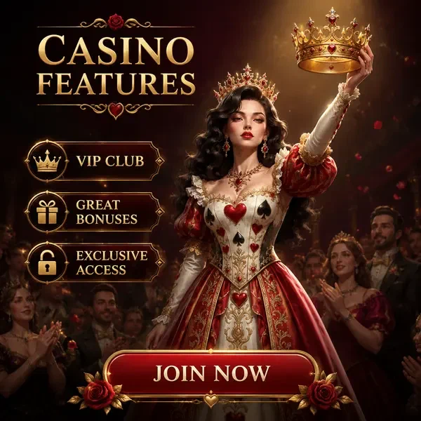 Rosenkönigin hält goldene Krone hoch bei Winzoria Casino Features-Anzeige